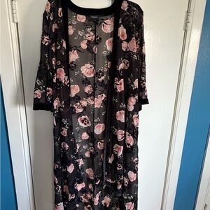 Torrid Black and Pink Floral Kimono